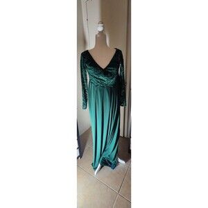 Molliya Stretchy Lace Crisscross Bodice Dark Green Pleated Long Dress XL